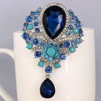Hot Women Men  Brooch Wedding Bridal Bouquet Clear Crystal Rhinestone Teardrop Dangle Brooch Pin