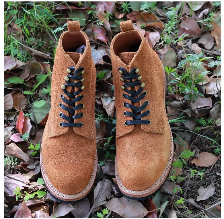 YR Best.quality.Mens Vintage outdoor leather Boots.Rider Good Year Top Layer cowhide Shoes.Classic Work Suede boots