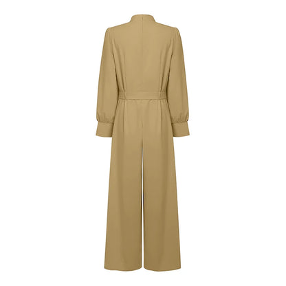 ZANZEA Fashion Women Jumpsuits 2026 Spring Overalls Pants Elegant OL Work Wide Leg Trousers V Neck Long Sleeve Romper Streetwear