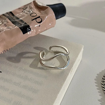 VENTFILLE 925 Sterling Silver Geometric Multilayer Round Bead Ring Female Fashion Punk Temperament Prevent Allergy Charm Jewelry
