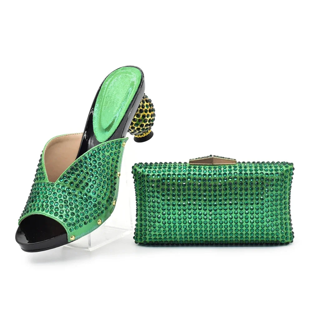 New Design Italian Shoe and Bag Set 2026 Wedding Shoes Bride Women Shoe and Bag Set Decorated with Rhinestone Luxury Shoes
