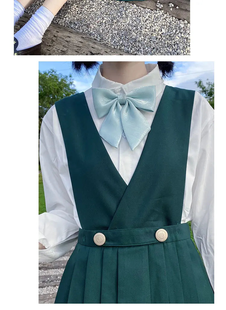 Japanese Korean Class High School Student Girl Long Pinafore Pleated Dress  JK Uniform Cosplay Seifuku Schoolgirl Sundress