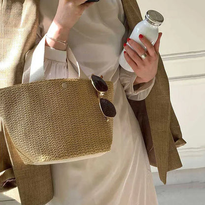 Large-Capacity Casual Relaxed Tote Bag Women One-Shoulder Hand-Carry, Linen Canvas