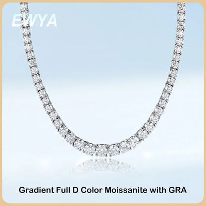 EWYA 100% Real Moissanite Diamond Necklace for Women 18k White Gold Plated 925 Sterling Silver Chains Necklaces Fine Jewelry