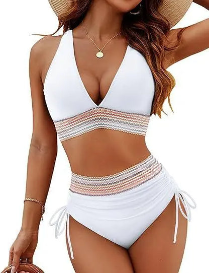 New 2026 Summer Beachwear Women Textured Bikini Set Wide Shoulder Belt Swimwear High Waist Push Up Bathing Suits Female Swimsuit