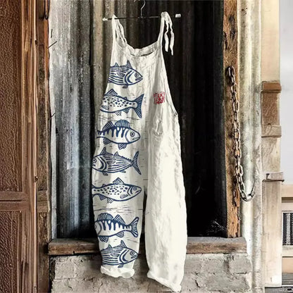 Suspenders Jumpsuits Women Print One Piece Pocket Overalls Sling Long Pants Casual Loose High Waist Rompers Y2k Streetwear 2025