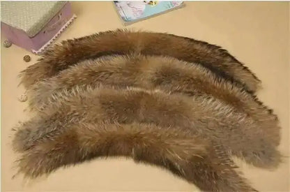 Natural Color Raccoon Fox Real Fur Collar Scarf Genuine Big Size Scarves Warp Shawl Neck Warmer Stole Muffler with Clip Loops #6