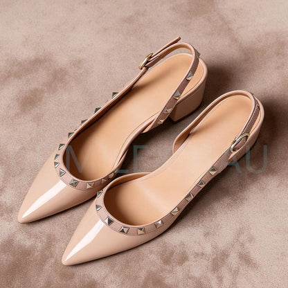 【Measure Your Feet Length Before Order】Rivets Back Strap Luxury Designer Women Elegant Sandals Block High Heel Shoes 121-CHC-33