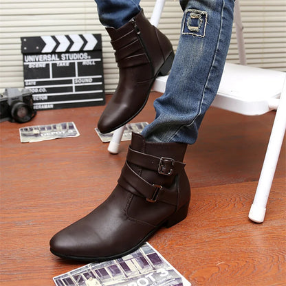 Leather Chelsea Boots Men Designer 2024 White Dress Boots Men Casual High top Buckle Strap Formal Shoes Men Motorcycle Boots