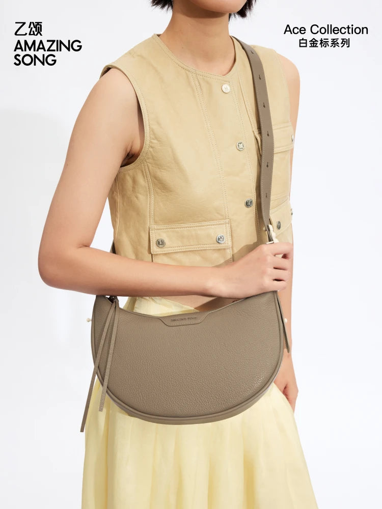 Amazing Song Original Design Half Moon Bag Small Top Grain Leather 2026 New Fashionable Women's Bags