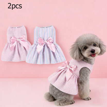 2pcs Pink & Yellow Bow-Knot Skirt For Pets In Spring/Summer For Small And Medium Sized Cats And Dogs Valentine's Day For Holiday