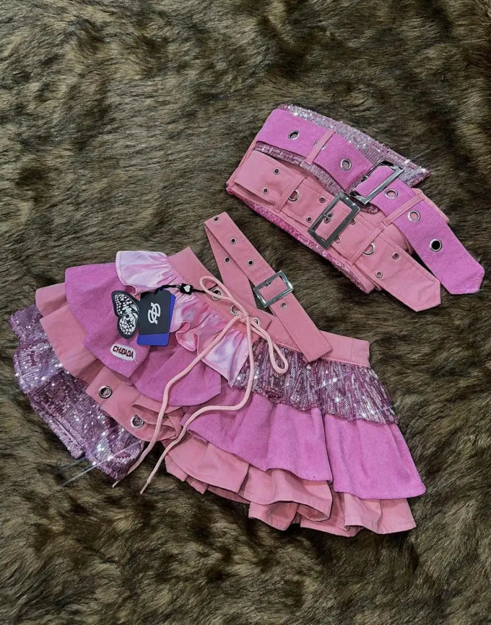 New Sweet and Spicy Retro Suit Summer New Spice Girl Tube Top Lace Stitching Skirt Waist Slim Two-piece Suit