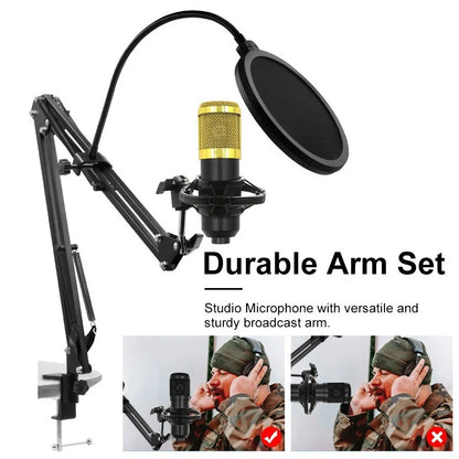 BM800 Condenser Alloy Microphone Kit Professional Sound Card Arm Bracket Set V8 Studio Mixer Live Soundcard Singing Record Mic