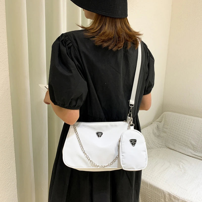 Woman Female Fashion Causal Handbag Set Crossbody Bags Shoulder Handbags 2in1 Sling Bag Trend Hand Bag For Travel Shopping