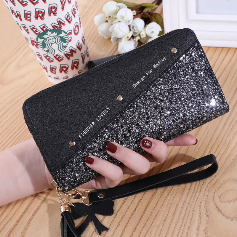 Fashion Women's Pu Leather Long Wallets Sequins Patchwork Glitter Wallet Coin Purse Female Wallets Girls Gifts
