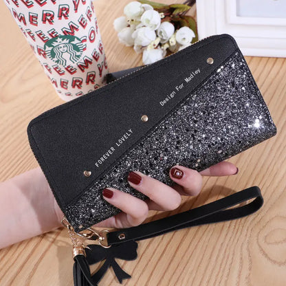 Fashion Women's Pu Leather Long Wallets Sequins Patchwork Glitter Wallet Coin Purse Female Wallets Girls Gifts