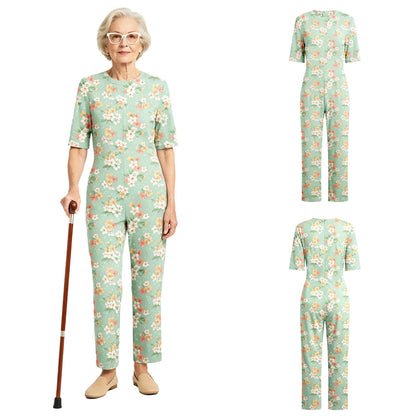 Women Special Need Adaptive Clothing Elderly Alzheimer Dementia Back Zipper Anti-Strip Nursing Jumpsuit Homewear Sleepwear