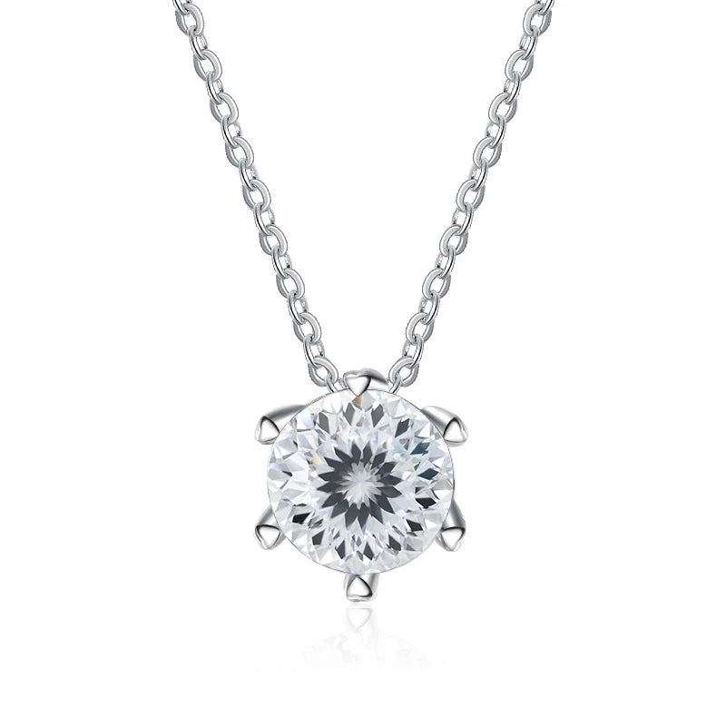 JoyceJelly 1CT VVS D Moissanite Necklace For Women Six Prong Simulated Diamond Pendant 925 Sterling Silver Wedding Fine Jewelry