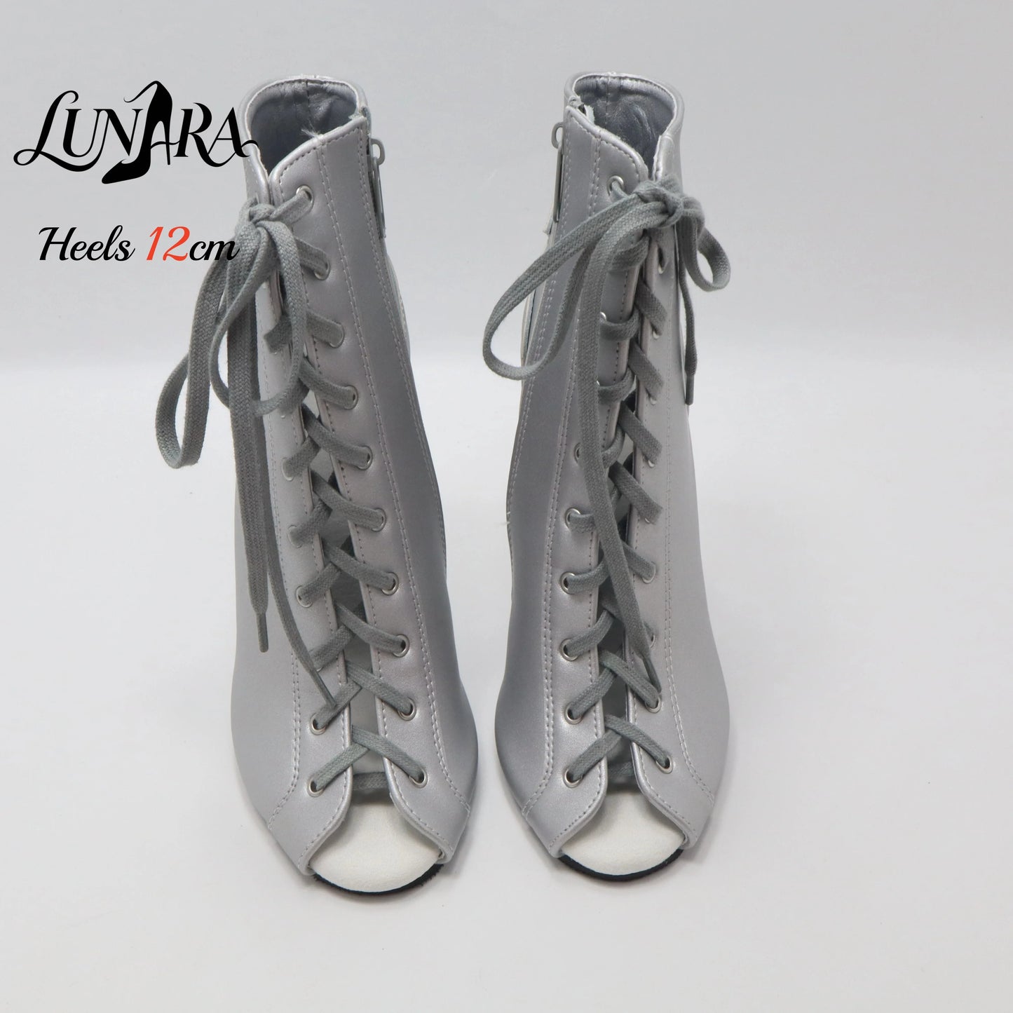 12cm/5Inch Plus size Beige PU Leather Lace-up Side zipper Peep toe High Stilettos Ankle boot Pole dancing Nightclub Rave Parties