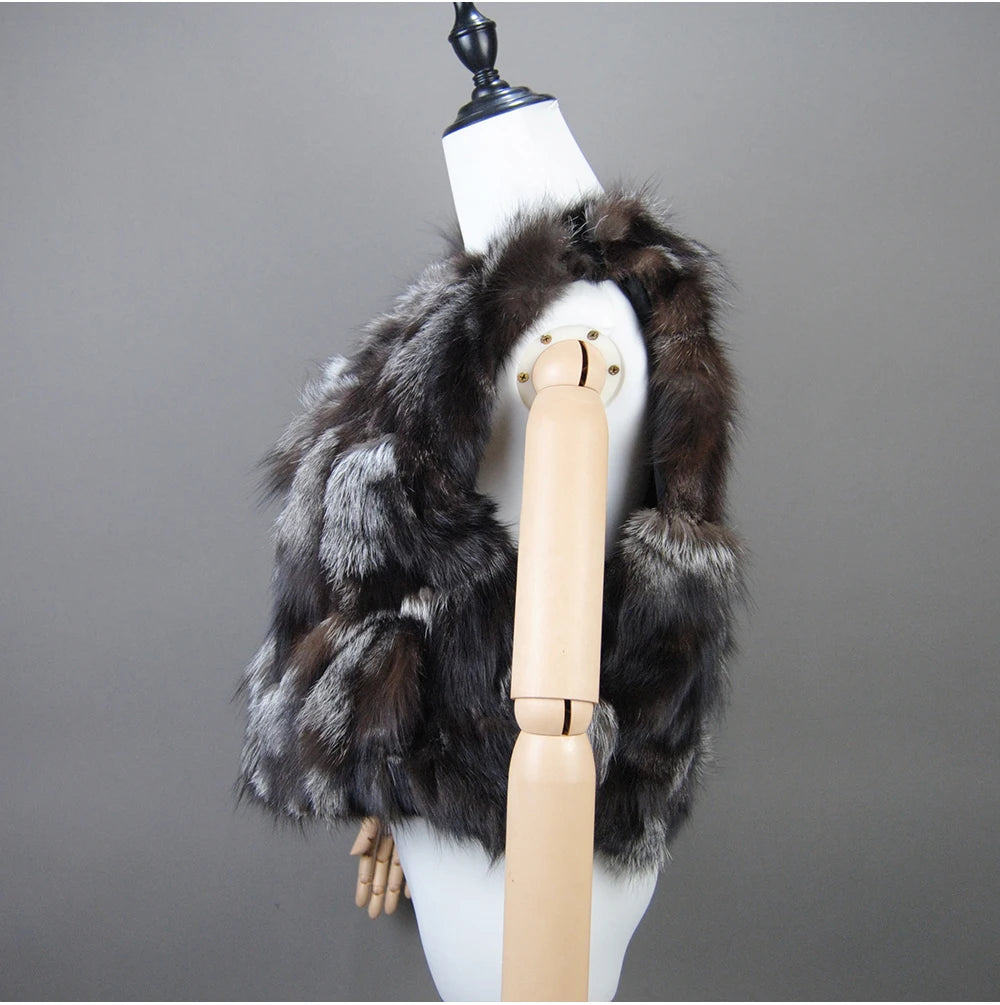 2024 Fox Fur Gilet Real Fur Short Women Natural Winter Feminino Genuine Fur Vest Female Real Short Fur Vest Colete De Inverno