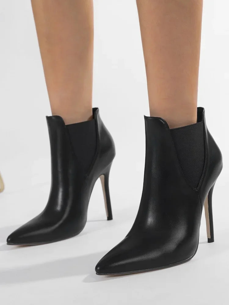 Aneikeh Sexy Elastic Band Stiletto High Heels Punk Style Pointed Toe Women Ankle Boots Shoes Autumn Winter Booties