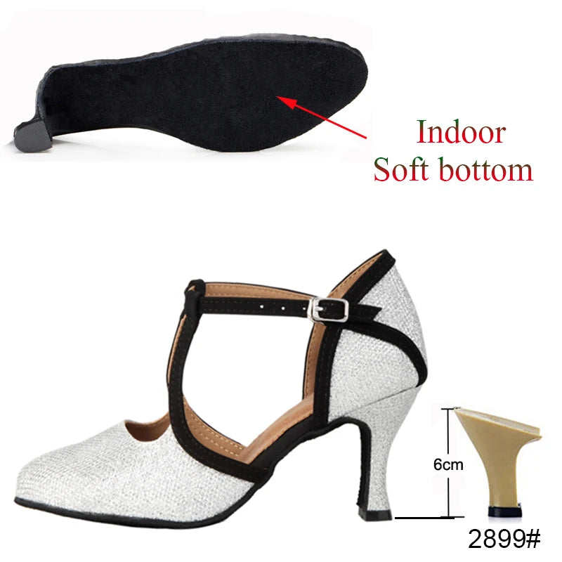 New Latin Dance Shoes Ladies Salsa Tango Ballroom Party High Heels Black Silver Summer Closed Toe Women's Shoes Dancing Shoes