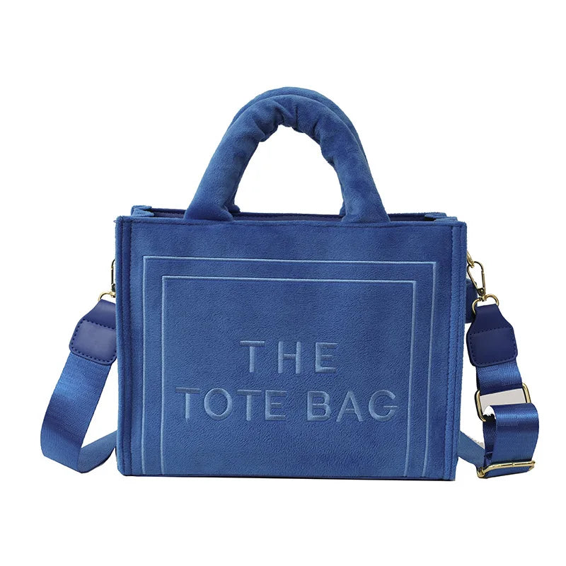 Women's Khaki Velour Tote Bag Original Letter Print Medium Ladies Shopper Handbag Female Square Medium Shoulder Bags