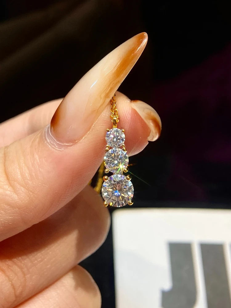 1.8CT Luxury Three Round Moissanite Diamond Necklace for Women 925 Sterling SilverEngagement Wedding Fine Jewelry