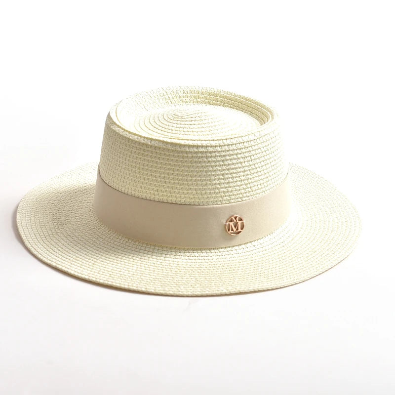 New Summer Straw Sun Hats for Women Ladies Fashion Flat Brim Ribbon Beach Hat Travel Dress Cap Chapeau Femme
