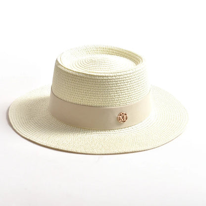 New Summer Straw Sun Hats for Women Ladies Fashion Flat Brim Ribbon Beach Hat Travel Dress Cap Chapeau Femme