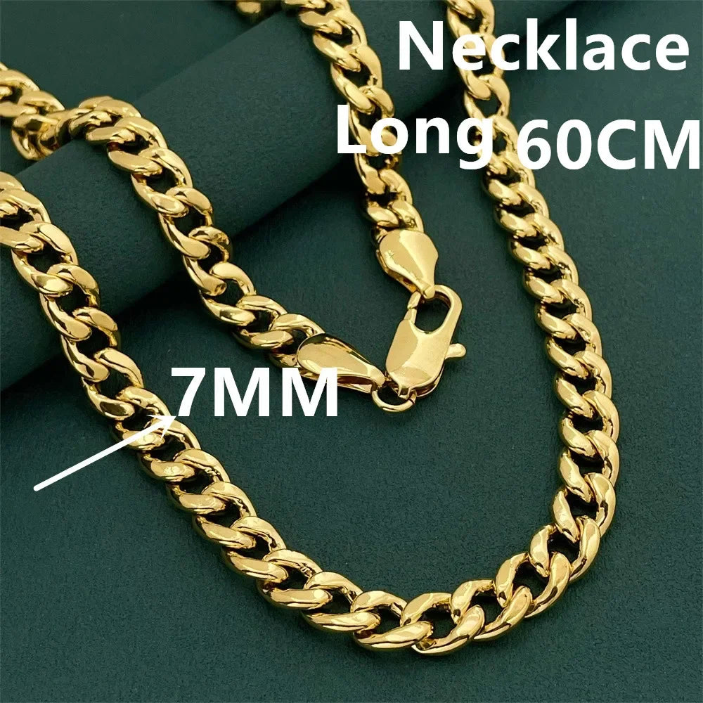 Luxury 925 Sterling Silver Gold Plated 7mm Cuban Necklace, Unisex Engagement Accessories Jewelry 50-60cm
