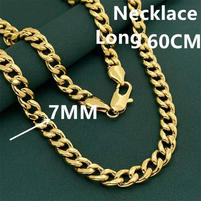 Luxury 925 Sterling Silver Gold Plated 7mm Cuban Necklace, Unisex Engagement Accessories Jewelry 50-60cm