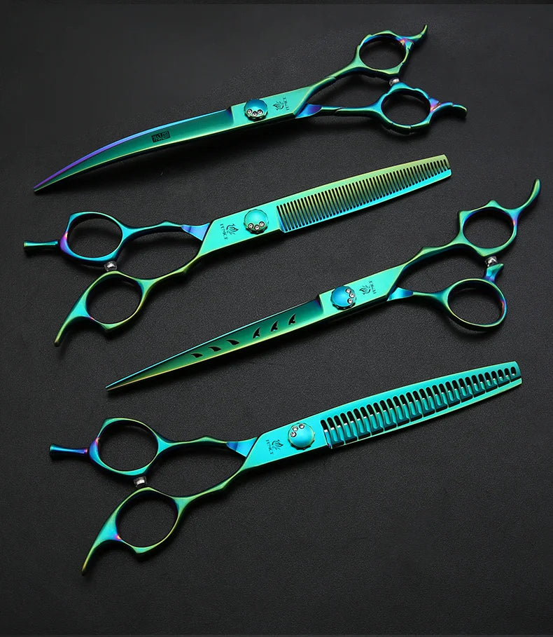 Fenice JP440C 7/7.5 Inch Professional Pet Dogs Grooming Scissors Kits Straight Curved Thinnier Chunker Shears Set For Dogs