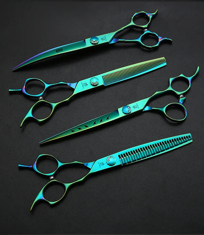 Fenice JP440C 7/7.5 Inch Professional Pet Dogs Grooming Scissors Kits Straight Curved Thinnier Chunker Shears Set For Dogs