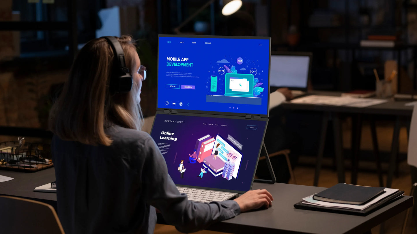 UPERFECT Delta Mega 23.8 Inch 100Hz Dual Screen Stacked Computer Display 1080P 360° Folding Triple Extender Monitor with Speaker
