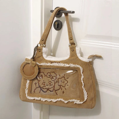 Original Corduroy Satin Lace Ribbon Daily Shoulder Bags Women's Bag Handbags for Women Cute Tote Bags for Women
