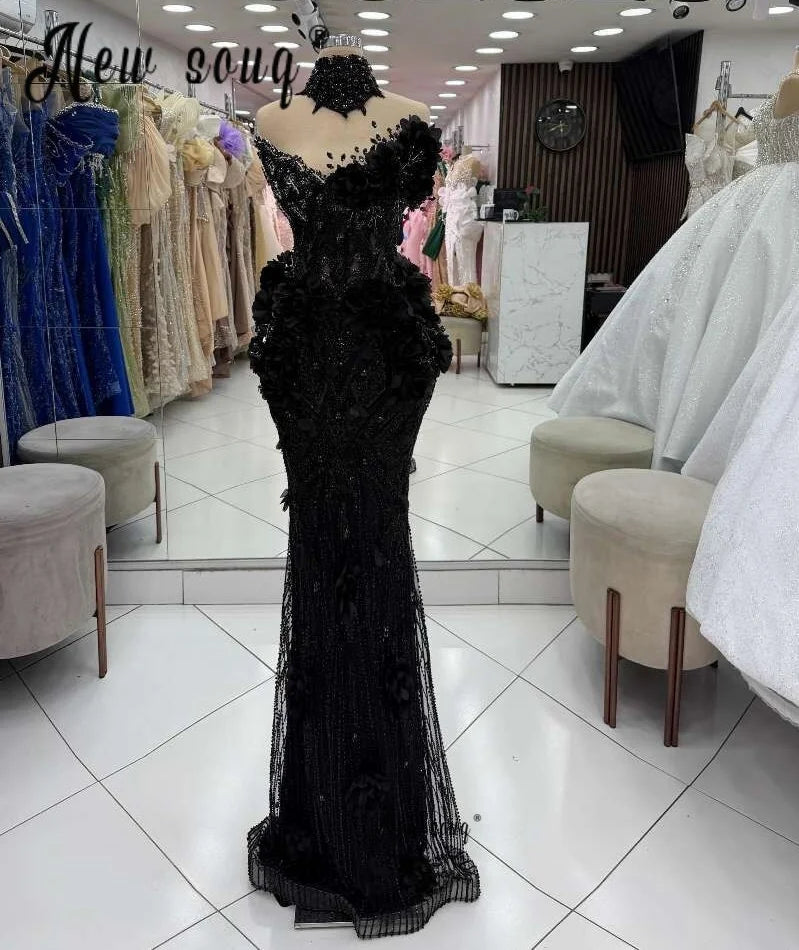 Black Flowers Strapless Prom Dresses 2 In 1 Two Pieces With Necklace Wedding Party Gowns Mermaid Birthday Night Gown Customized