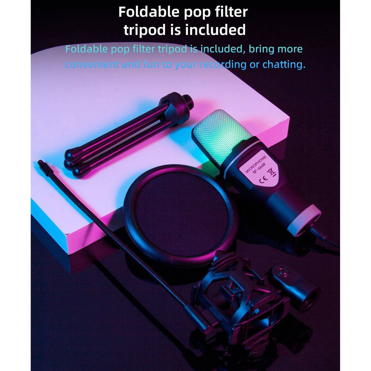 Computer Professional Gaming Condenser Microphone Karaoke Mic PC Laptop USB Wired Live Streaming Podcast Studio Mike Kit Gamer