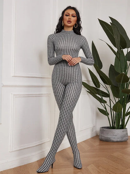 Sisterlinda Peach Buttocks Patchwork Jumpsuits Woman Turtleneck Full Sleeve Skinny Midnight Club Party Coquette Hipster Overalls
