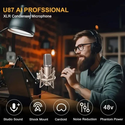 Condenser U87 AI XLR Microphone Professional Cardioid Studio Mic for Recording Podcasting Voice Over Streaming Home Studio