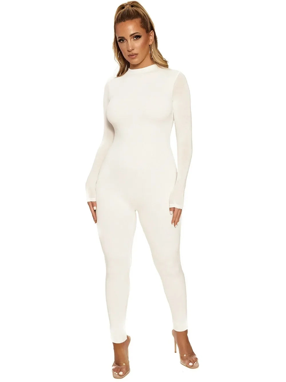 solid black/gray long sleeve skiing jumpsuit women elastic hight outfit fashion fitness sportwear slim rompers streetwear