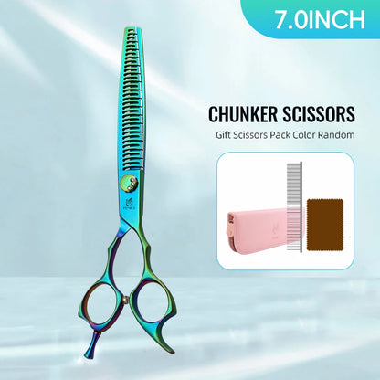 Fenice JP440C 7/7.5 Inch Professional Pet Dogs Grooming Scissors Kits Straight Curved Thinnier Chunker Shears Set For Dogs