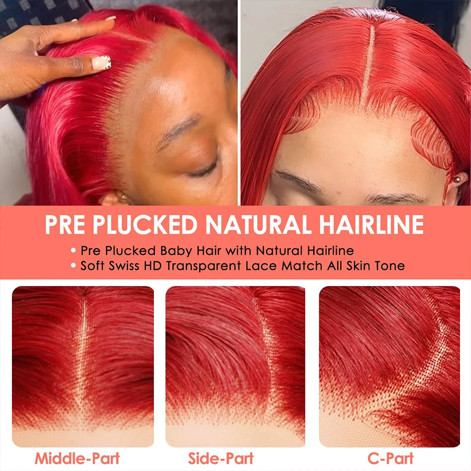 Hot Red 13X4 13X6 Hd Lace Frontal Human Hair Wigs Colored Body Wave Lace Front Wig For Women 99J Cherry Red Lace Front Wigs Remy
