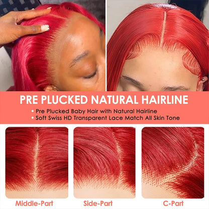 Hot Red 13X4 13X6 Hd Lace Frontal Human Hair Wigs Colored Body Wave Lace Front Wig For Women 99J Cherry Red Lace Front Wigs Remy