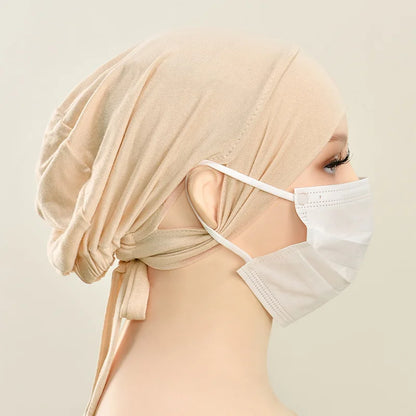 Jersey Cotton Muslim Women Under Hijab Cap With Ear Hole Inner Hijab Cap Round Forehead Underscarf Bonnet Femme Musulman