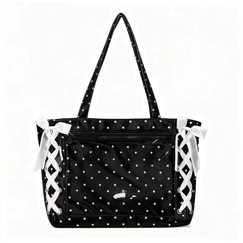 Sweet College Style Ribbon Ita Bag Women Fashion Shoulder Bags Large Capacity Tote Bag For Daily Commuting Transparent Handbag
