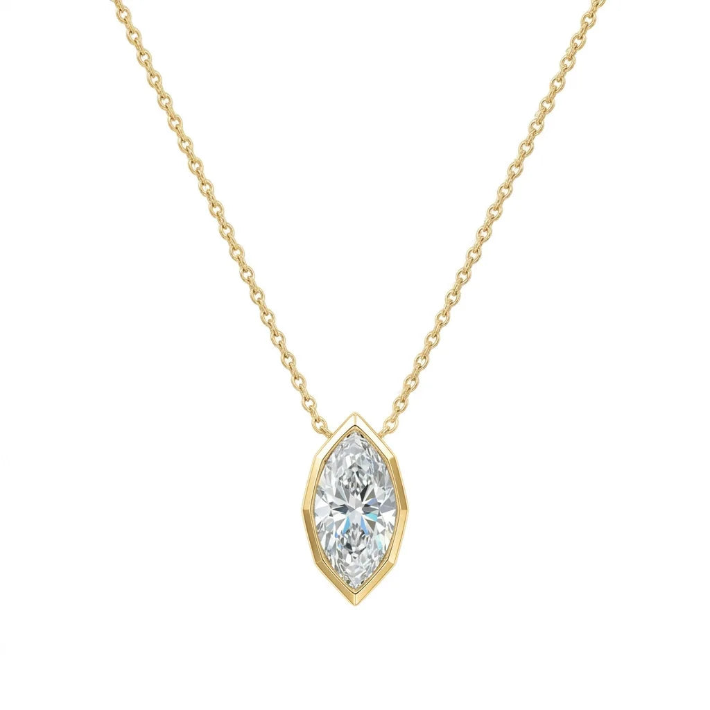 JH Marquise Cut Moissanite Pendant Necklace D Color GRA Certified Luxury Clavicle Chain 925 Sterling Silver Women Fine Jewelry