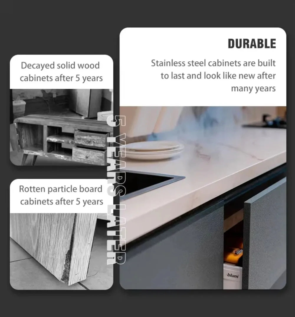 New Design Terrace Stainless Steel Outdoor Kitchen Cabinet Insect Resistant Easy Cleaning Hygienic Outdoor Garden Kitchen