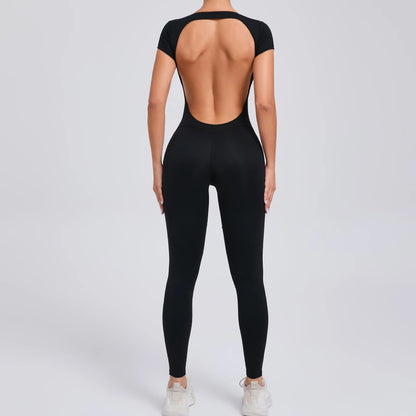 Sports Jumpsuit Woman Gym Sexy Long Jumpsuits One Pieces Fitness Overalls Yoga Sportswear Black Body Women Clothes Short Sleeve