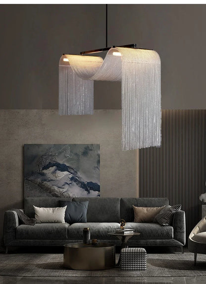 Waterfall Tassel Metal Pendant Lights European Designer LED Home Decor Hanging Lamps for Ceiling Living Room Chandelier Lighting